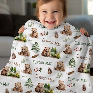 BÄR Personalisieren Sie Baby Jungen Decke, Kleinkind Geburtstagsgeschenk, Wald Baby-Dusche-Geschenk, Wald Kinderzimmer, Jungen Wald Wald Name Decke