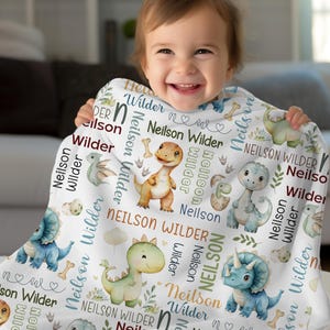 Baby Boy Dinosaur Personalize Blanket, Toddler Birthday Gift, Baby Shower Gift, Boy Dinosaur Name Blanket, Dinosaur Nursery, Dino Blanket