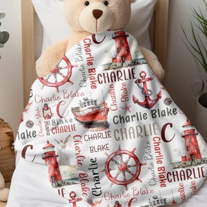 Manta de bebé personalizada con diseño náutico rojo, regalo de cumpleaños para niños pequeños, regalo para baby shower, manta de bebé con ancla de velero, decoración náutica roja para guardería