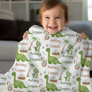DINOSAUR Baby Boy Personalized Blanket, Toddler Birthday Gift, Boy Dinosaur Name Blanket, Baby Shower Gift,  Dinosaur Nursery, Dino Blanket