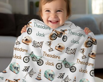 Motocross Personalize Baby Boy Blanket, Toddler Boy Birthday Gift, Baby Shower Gift, Custom Baby Name Blanket, Dirt Bike Boy Blanket