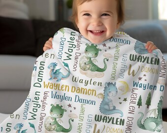 男の子用ドラゴン名入れブランケット、幼児の誕生日プレゼント、ベビーシャワーギフト、男の子用ドラゴン名入れブランケット、おとぎ話の保育園、孫へのプレゼント