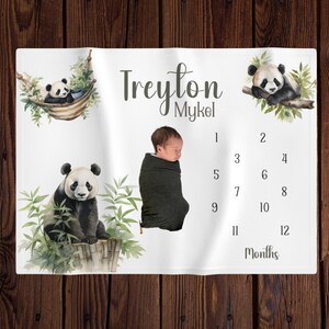 Pandabeer personaliseren mijlpaaldeken babyjongen, groeimaandmeter, babyshowercadeau, pasgeboren fotorekwisiet, pandakwekerij, groene panda