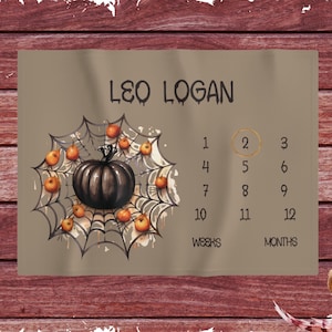 Toile d&#39;araignée citrouille d&#39;Halloween personnaliser la couverture jalon, tracker de croissance mensuel, accessoire photo pour nouveau-né, cadeau de baby shower, cadeau de bébé d&#39;octobre