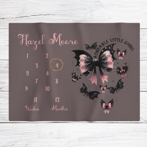 Manta personalizada de Halloween para bebé niña, rastreador de crecimiento mensual, accesorio fotográfico para recién nacidos, regalo para baby shower, regalo para bebé de octubre