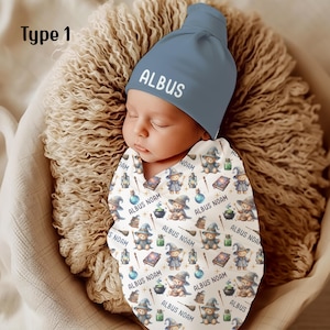 Wizard Teddy Bear Personalized Baby Boy Swaddle Blanket, Newborn Coming Home Outfit, Magical Baby Shower Gift, Photo Prop, Name Reveal