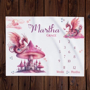 Mystic Medieval Personalized Baby Girl Milestone Blanket, Month Growth Tracker, Newborn Photo Prop, Baby Shower Gift, Enchanting Nursery