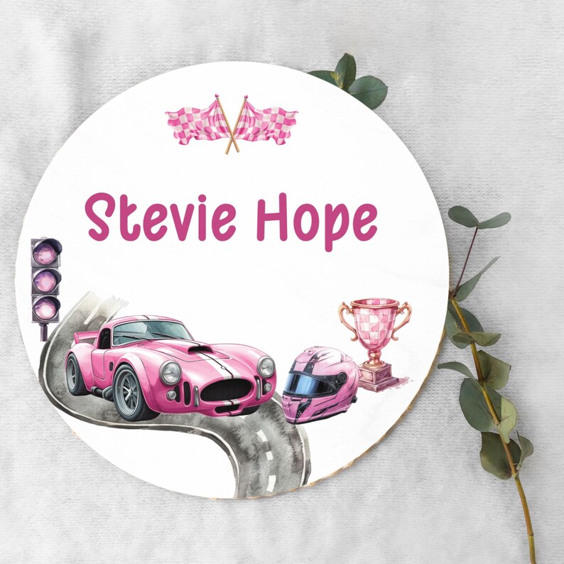 Pinkstats Signage Pink Race Car Baby Girl Birth Stats Sign – Personalized Wood Name Sign ...