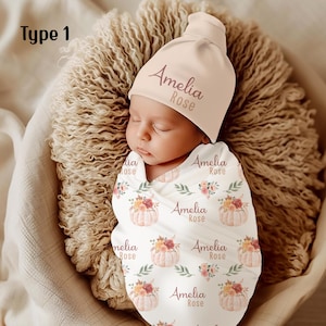 Kürbis Personalisieren Baby Mädchen Swaddle Decke, Neugeborenen nach Hause kommen Outfit, Baby-Dusche-Geschenk, Neugeborenen Foto Requisite, Krankenhaus Namensansage