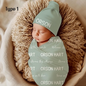 Babynaam personaliseren inbakerset deken, pasgeboren Coming Home-outfit, babyshowercadeau, foto prop pasgeboren, aankondiging ziekenhuisnaam
