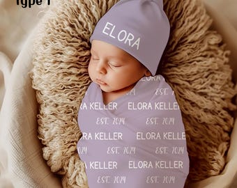 Baby Name Personalize Swaddle Set Blanket, Newborn Coming Home Outfit, Baby Shower Gift, Newborn Photoshoot, Hospital Name Announcement