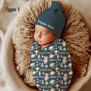 Outer Space Baby Boy Personalize Swaddle Blanket, Coming Home Outfit, Baby Shower Gift, Newborn Photo Prop, Hospital Name Announcement