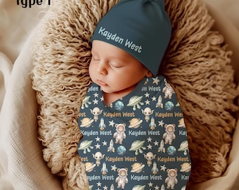 Outer Space Baby Boy Personalize Swaddle Blanket, Coming Home Outfit, Baby Shower Gift, Newborn Photo Prop, Hospital Name Announcement
