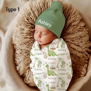 Dinosaur Baby Boy Personalize Swaddle Blanket, Coming Home Outfit, Dino Baby Shower Gift, Newborn Photo Prop, Hospital Name Announcement