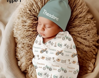 Motocross Dirt Bike Personalize Boy Swaddle Blanket, Coming Home Outfit, Bike Baby Shower Gift, Newborn Photo, Hospital Name Announcement