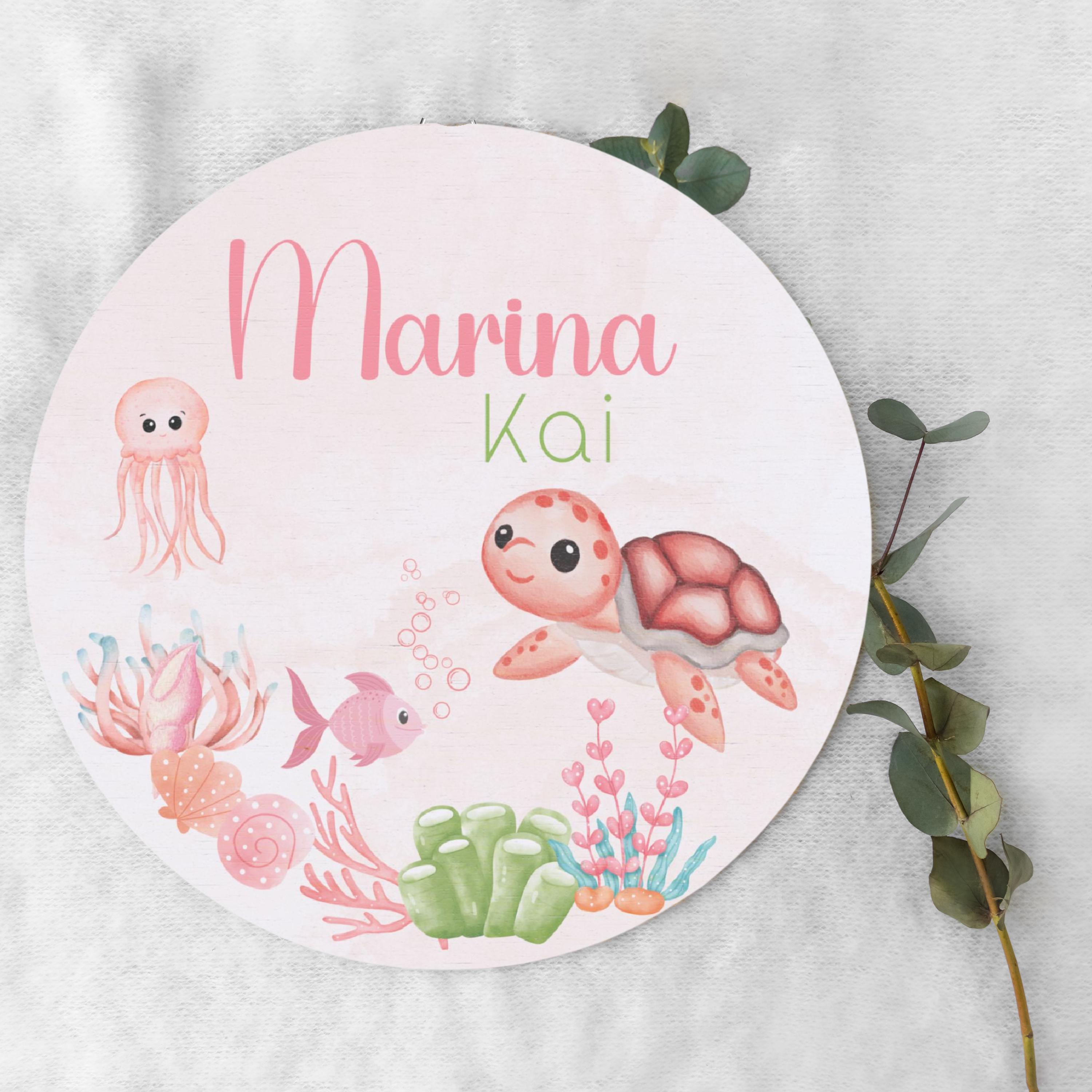 Sea Turtle Personalize Baby Girl Wood Birth Stats, Turtle Name Sign ...