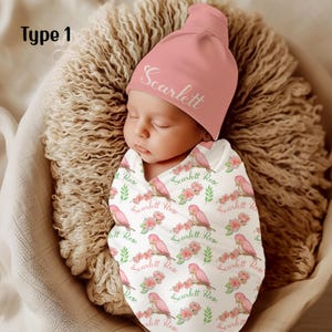 Floral Vogel personalisieren Baby Mädchen Swaddle Decke, nach Hause kommen Outfit, Baby-Dusche-Geschenk, Neugeborene Foto Prop, Krankenhaus Namen Bekanntgabe