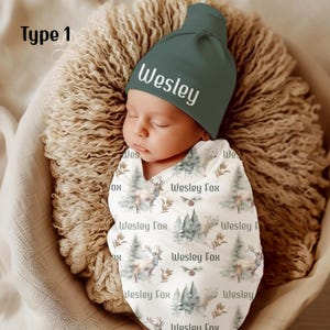 Woodland Personalisieren Baby Boy Swaddle Decke, Neugeborenen nach Hause kommen Outfit, Baby-Dusche-Geschenk, Neugeborenen Foto Prop, Krankenhaus Namen Bekanntgabe