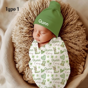 Lucky Clover St Patrick Personalize Swaddle Blanket, Coming Home Outfit, Baby Shower Gift, Newborn Photo Prop, Hospital Name Announcement