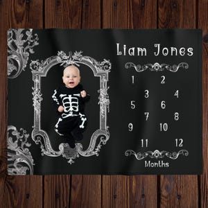 Manta gótica personalizable para hitos de bebé, rastreador de crecimiento mensual, accesorio fotográfico para recién nacidos, regalo gótico para baby shower, manta gótica extravagante