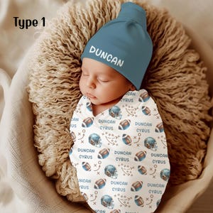 Football Personalized Baby Boy Swaddle Blanket, Newborn Coming Home Outfit, Sport Baby Shower Gift, Newborn Photo Prop, Hospital Name Reveal