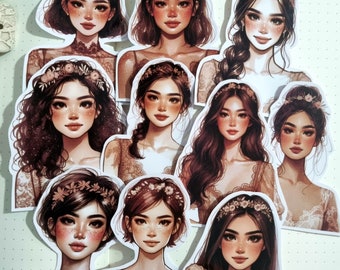 MyJournalPH Diecut Girl Stickers for Journal Scrapbook Planner- Brown Glitter