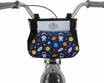Kids Bike Basket, Space Rocket Print , Bicycle Handlebar Bag bottle holder or Scooters Accessories