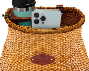 Bike Basket Front Adult Women Beach Cruiser Bicycle Scooter cup holder Tote & Kari Handmade wicker Cup, Bottle, Phone Holder