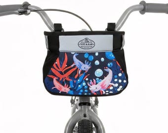 Kids Bike Basket, Axolotl Print , Bicycle Handlebar Bag with bottle holder or Scooters Accessories