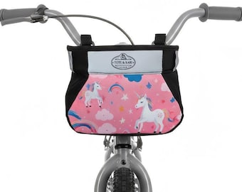 Kids Bike Basket, Unicorn Print , Bicycle Handlebar Bag with bottle holder or Scooters Accessories