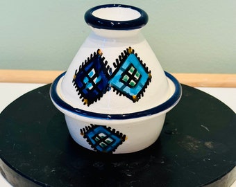 Keramische kleine dekselplaat - Berber Art Pottery - Handgeschilderd - Gemaakt in Tunesië