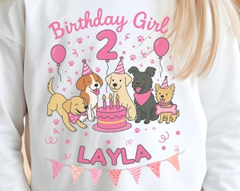 Personalized Two year old Birthday Girl Shirt, Pink Puppy Party Theme, 2 Year Old Tee, Cute Kids Gift, Personalized Toddler T-Shirt,Dog Love