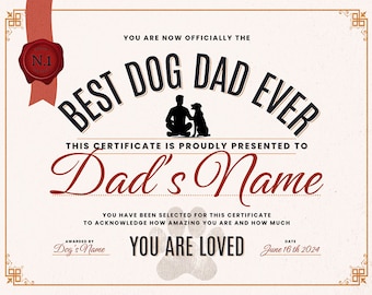 Papà cane personalizzato digitale, regalo di Natale per papà, certificato per la festa del papà, premio digitale, regalo personalizzato per papà, dal cane