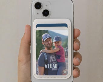 Porte-cartes de crédit magnétique personnalisé pour téléphone, portefeuille MagSafe en cuir végétalien : photo personnalisée, cadeau pour maman et papa, cadeau unique pour Noël