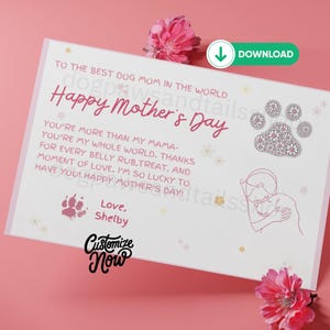 Tarjeta imprimible del Día de la Madre para mamá perruna, tarjeta personalizada del Día de la Madre, descarga digital, tarjeta de felicitación para mamá perruna, amante de los perros con flores.