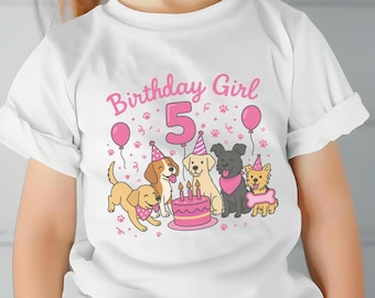 5 Year Old Puppy Party Tee,Birthday Girl Toddler Tee, Cute Dog Birthday T-Shirt, Short or Long Sleeve Shirt, 5th Birthday Gift, Pink Theme