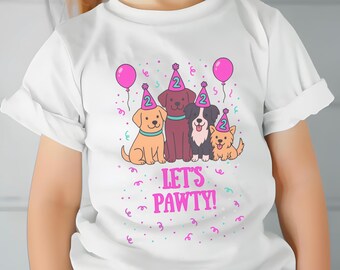 Two Year Old Birthday Pawty Shirt, Puppy Party Theme, 2nd Bday Tee, Dog Lover Gift, Pink and Teal Shirt