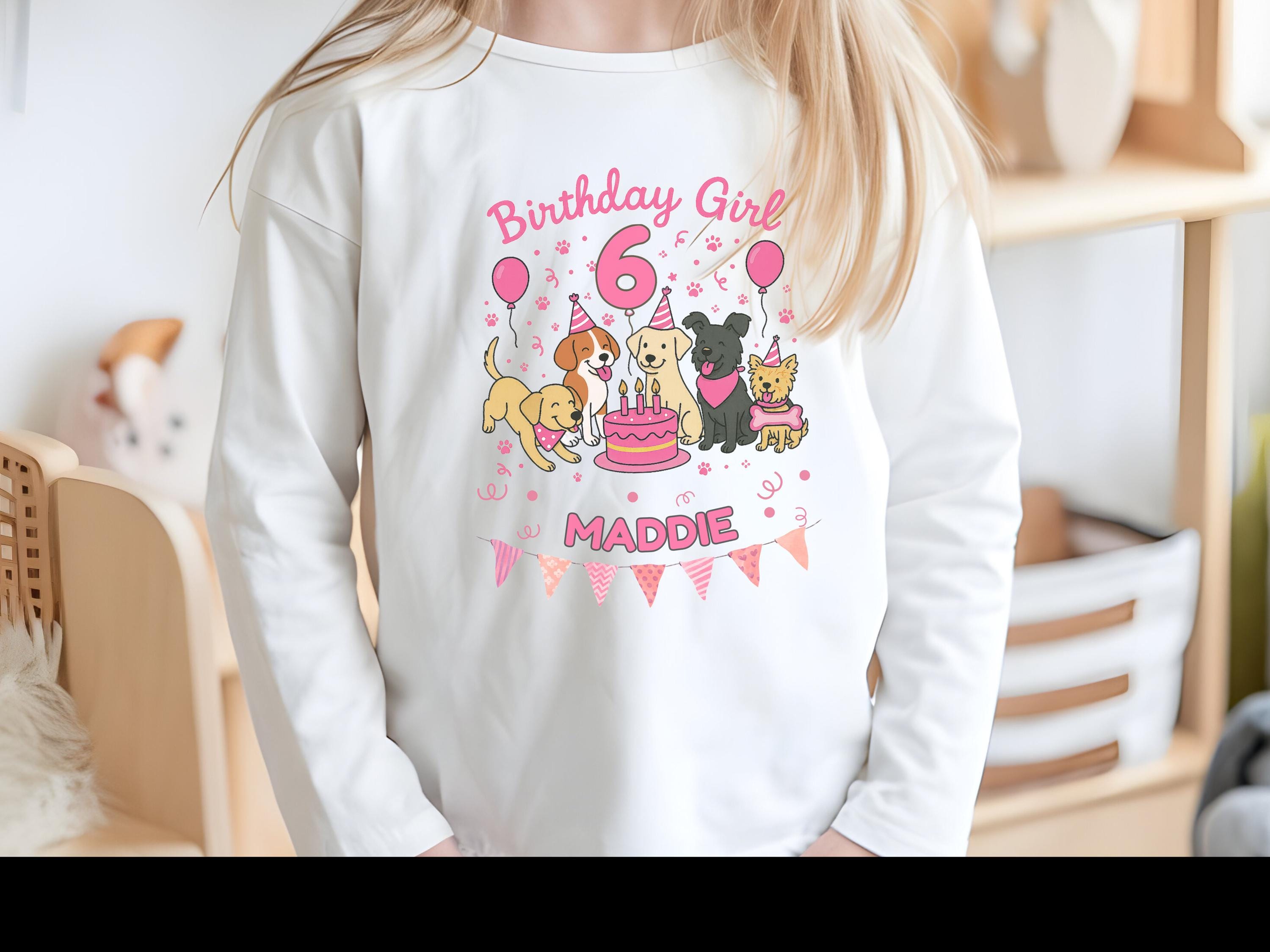 6 Year Old Puppy Pawty Tee,Birthday Girl Six Years, Cute Dog Birthday T-Shirt, Youth Party Shirt, 6th Birthday Gift, Pink Theme