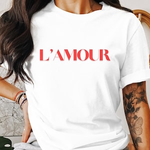 Camiseta L'AMOUR, camisa com slogan francês, blusa francesa Love, camisa francesa, blusa de férias em Paris, camiseta com frase engraçada, declaração