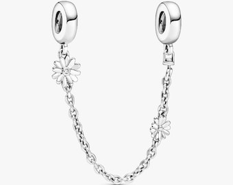 Daisy Flower Safety Chain Charm S925 Sterling Silver Mother’s Day/Birthday Gift /Christmas Gift