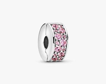 Pink Pavé Clip Charm S925 Sterling Silver Mother’s Day/Birthday Gift /Christmas Gift