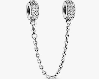 Sparkling Pavé Safety Chain Charm S925 Sterling Silver Mother’s Day/Birthday Gift /Christmas Gift