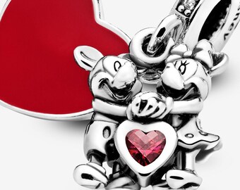Disney Mickey, Minnie and heart silver dangle S925 Sterling Silver Mother’s Day/Birthday Gift /Christmas Gift