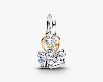 Disney Aristocats Duchess and Kittens Dangle Charm S925 Sterling Silver Mother’s Day/Birthday Gift /Christmas Gift