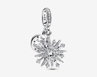 Sparkling Firework Double Dangle Charm S925 Sterling Silver Mother’s Day/Birthday Gift /Christmas Gift