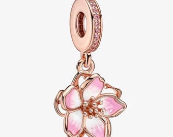 Rose Gold Pink Blossom Dangle Charm S925 Sterling Silver Mother’s Day/Birthday Gift /Christmas Gift
