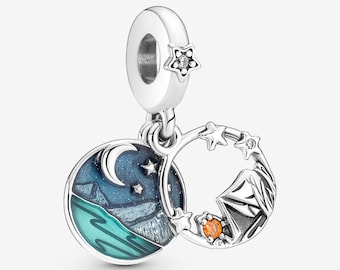 Camping Night Sky Double Dangle Charm S925 Sterling Silver Mother’s Day/Birthday Gift /Christmas Gift
