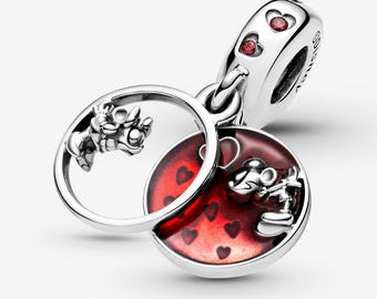 Disney Mickey Mouse & Minnie Mouse Love and Kisses Dangle Charm S925 Sterling Silver Mother’s Day/Birthday Gift /Christmas Gift