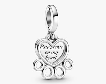 Hearts and Paw Print Dangle Charm S925 Sterling Silver Mother’s Day/Birthday Gift /Christmas Gift