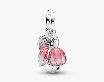 Two Tone Blooming Flower Dangle Charm, S925 Sterling Silver Mother’s Day/Birthday Gift /Christmas Giftt